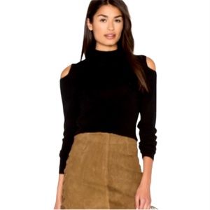 Nordstrom 360 Sweater Mock Neck Cold Shoulder Sleeve Rib Knit Italian Yarn